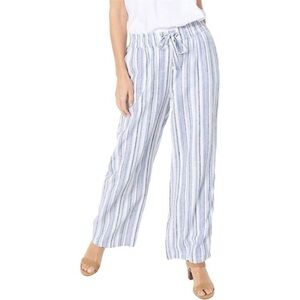 Denim&Co Blue and White Striped Wide Leg Pants